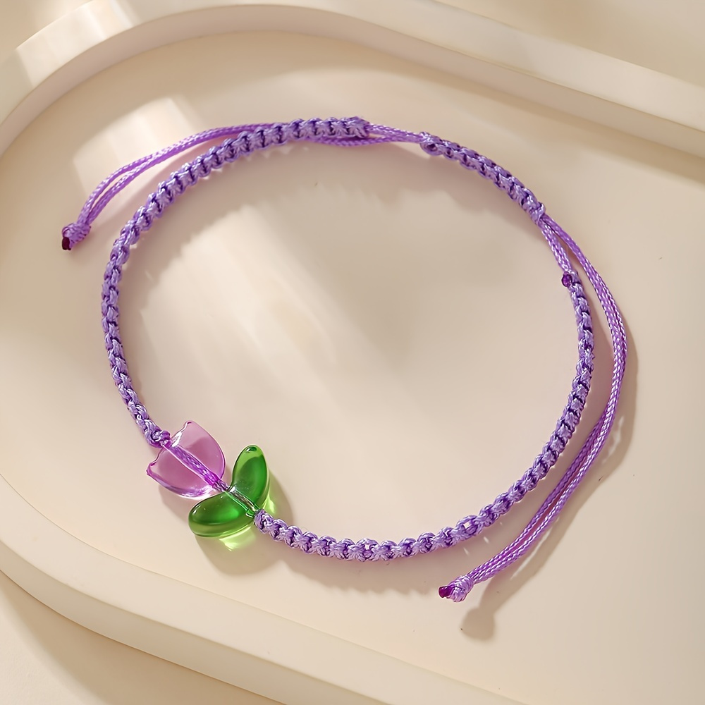 Colorful Tulip Beaded Bracelet with Rope Charm